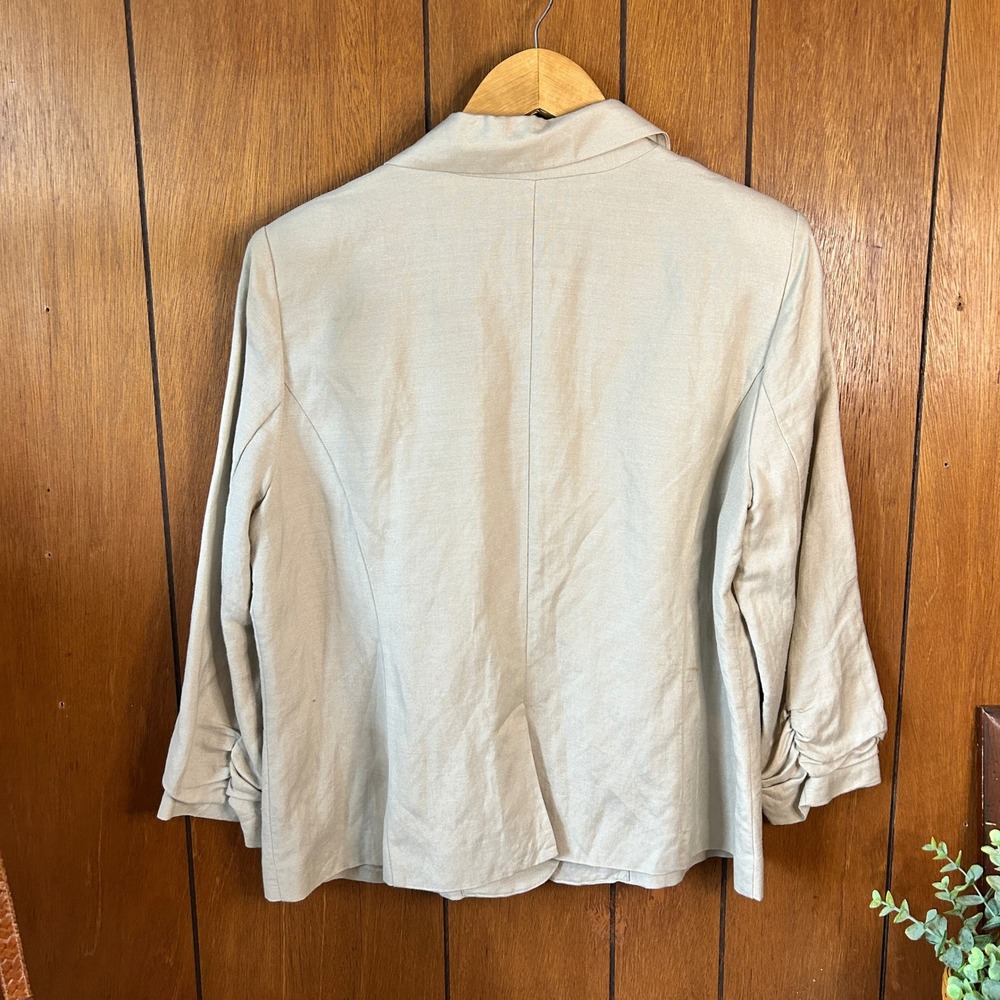 NY Collection Beige Single-Button Linen Blend Blazer Size 14 - Picture 7 of 7
